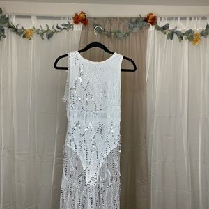 White dress with sequins rhinestones and pearls